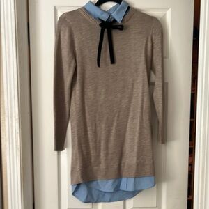 Beige Sweater Dress with Blue Collar